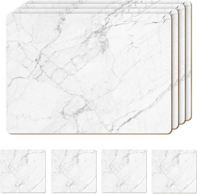 AAMEN Heat Resistant Cork Marble Placemats For Dining Table Set Of 8, 4 placemats and 4 coasters in the set