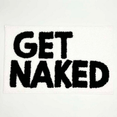 AAMEN New Super Soft Get Naked Slogan Bath Mat - White & Black at B&Q