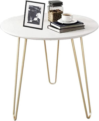 AAMEN Round Coffee Tea Table with Metal Legs and  White Top