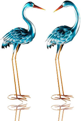 AAMEN Set of 2 Metal Garden Heron, Colourful Garden Ornament