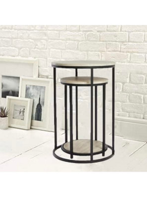 AAMEN Set Of 2 Round Table, Round Nesting Coffee Tables, Wood Nesting Table Set