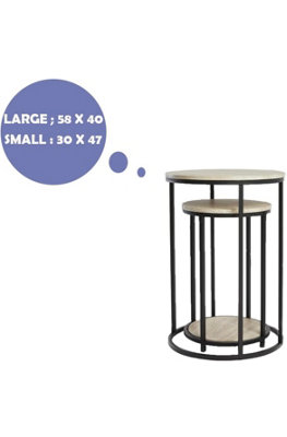 AAMEN Set Of 2 Round Table, Round Nesting Coffee Tables, Wood Nesting Table Set
