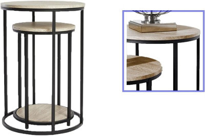 AAMEN Set Of 2 Round Table, Round Nesting Coffee Tables, Wood Nesting Table Set