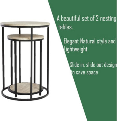 AAMEN Set Of 2 Round Table, Round Nesting Coffee Tables, Wood Nesting Table Set