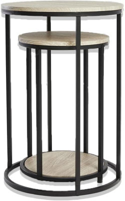 AAMEN Set Of 2 Round Table, Round Nesting Coffee Tables, Wood Nesting Table Set