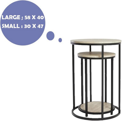 AAMEN Set Of 2 Round Table, Round Nesting Coffee Tables, Wood Nesting Table Set