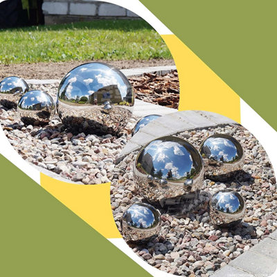 AAMEN Set Of 3 Gazing Balls Stainless Steel Garden Ornament Decorative Gazing Balls For Garden Lawn