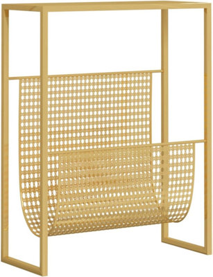 AAMEN Slim Side Table with Newspaper & Magazine Rack, Metal Slim Bedside Cabinets-Magazine Rack Table - GOLD
