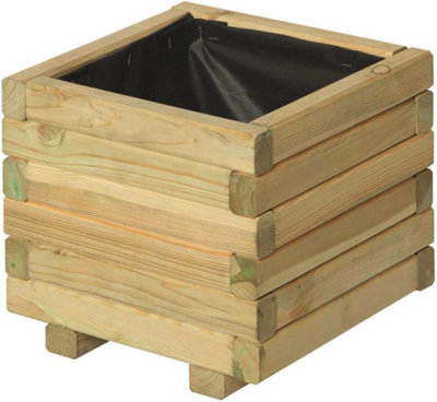 AAMEN Square Wooden Planter, Outdoor Planter Box With Natural Timber Finish