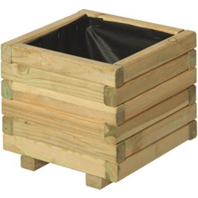 AAMEN Square Wooden Planter, Outdoor Planter Box With Natural Timber Finish