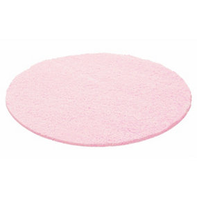 Abaseen 120cm Baby Pink Thick Pile Soft Shaggy Modern Circluar Rug