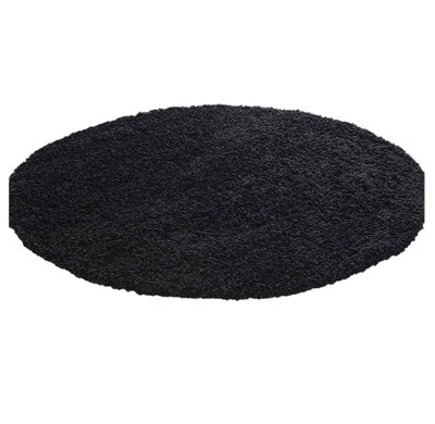 Abaseen 120cm Black Thick Pile Soft Shaggy Modern Circluar Rug