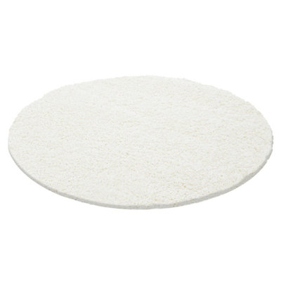 Abaseen 120cm Cream Thick Pile Soft Shaggy Modern Circluar Rug