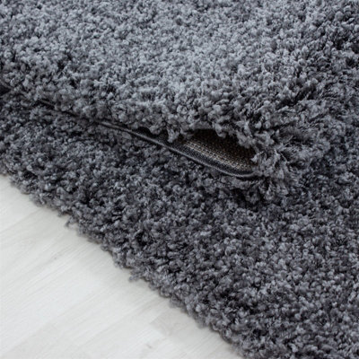 Abaseen 120cm Dark Grey Thick Pile Soft Shaggy Modern Circluar Rug