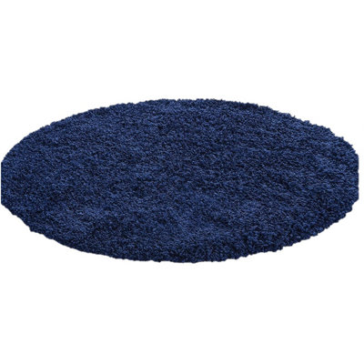 Abaseen 120cm Navy Blue Thick Pile Soft Shaggy Modern Circluar Rug
