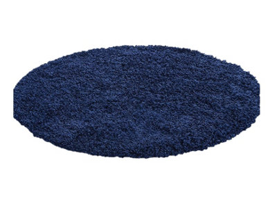 Abaseen 120cm Navy Blue Thick Pile Soft Shaggy Modern Circluar Rug