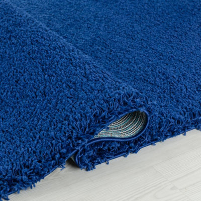 Abaseen 120cm Navy Blue Thick Pile Soft Shaggy Modern Circluar Rug