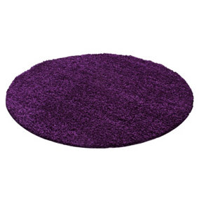 Abaseen 120cm Purple Thick Pile Soft Shaggy Modern Circluar Rug