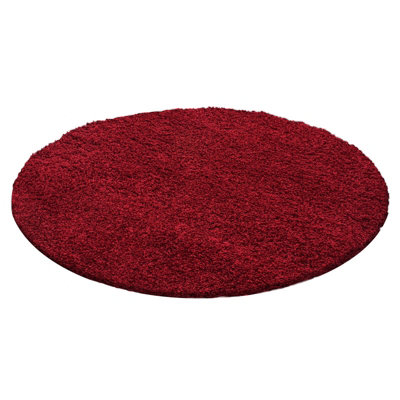 Abaseen 120cm Red Thick Pile Soft Shaggy Modern Circluar Rug