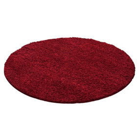 Abaseen 120cm Red Thick Pile Soft Shaggy Modern Circluar Rug