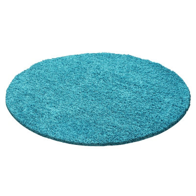 Abaseen 120cm Teal Blue Thick Pile Soft Shaggy Modern Circluar Rug