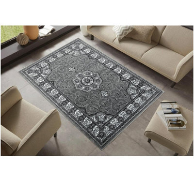 Abaseen 120x170 cm Light Grey Royal Tabriz Rug Classic Oriental Rug 10mm Soft Pile Washable Area Rugs for Home and Office