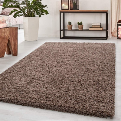 Abaseen 120x170 cm Mocha Shaggy Rug - Soft Touch Thick Pile Modern Rugs ...