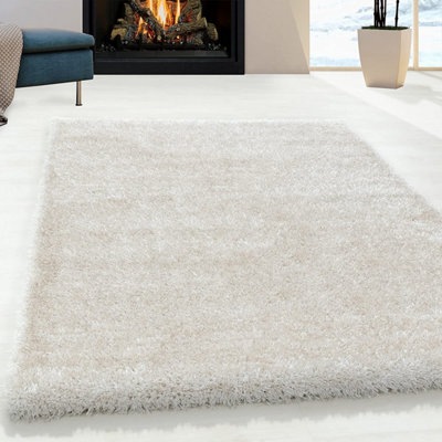 Abaseen 120x170cm Cream Cosy Shaggy Rug, Rectangular Extra Soft Touch ...