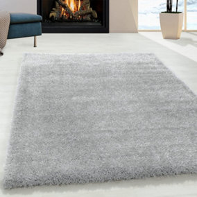 Abaseen 120x170cm Silver Cosy Shaggy Rug, Rectangular Extra Soft Touch 5cm Heavy Thick Pile, Modern Area Rug Livings & Bedroom