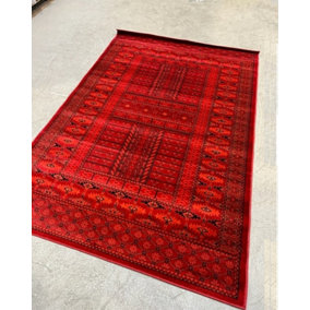Abaseen 125 x 185 cm Red Tribal Baloch Rug - Classic Oriental Rug - Washable Area Rugs for Home and Office