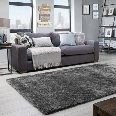 Abaseen 160 x 230 cm, Dark Grey Soft Cosy Shaggy Rugs Modern Area ...