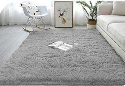 Abaseen 160x230 cm Grey Comfort Soft Fluffy Shaggy Bedroom Rugs For Living  Room Carpet and Décor Home Anti Slip Area Rugs