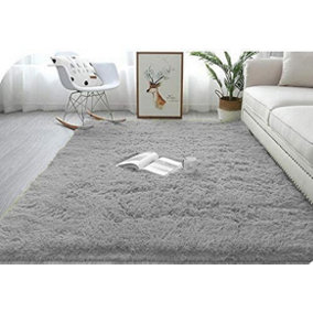 Abaseen 160x230 cm Grey Comfort Soft Fluffy Shaggy Bedroom Rugs For Living Room Carpet and Décor Home Anti Slip Area Rugs