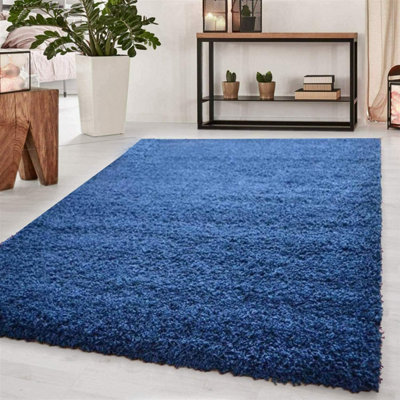 Abaseen cm Navy Blue Thick Pile Soft Shaggy Modern Rug | DIY at B&Q