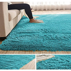 Abaseen 160x230 cm Teal Blue Comfort Soft Fluffy Shaggy Bedroom Rugs For Living Room Carpet and Décor Home Anti Slip Area Rugs