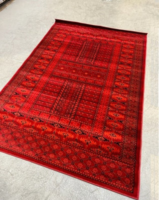 Abaseen 185 x 275 cm Red Tribal Baloch Rug - Classic Oriental Rug - Washable Area Rugs for Home and Office