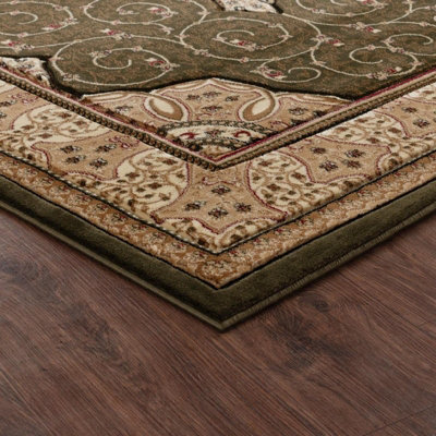 Abaseen 240x320 cm Green Royal Tabriz Rug Classic Oriental Rug 10mm Soft Pile Washable Area Rugs for Home and Office
