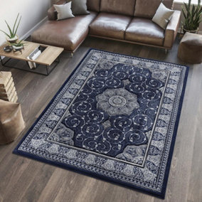 Abaseen 240x320 cm Navy Blue Royal Tabriz Rug Classic Oriental Rug 10mm Soft Pile Washable Area Rugs for Home and Office