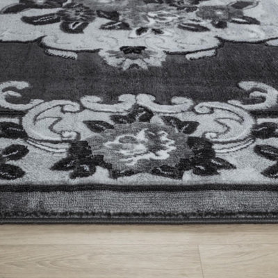 Abaseen 240x330 cm Dark Grey Gewels Traditional Rug Classic Oriental Rug 10mm Soft Pile Washable Area Rugs for Home and Office
