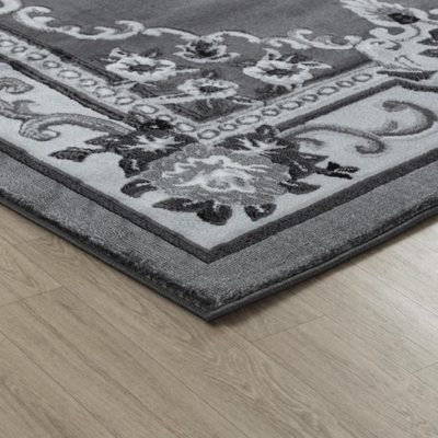 Abaseen 240x330 cm Dark Grey Gewels Traditional Rug Classic Oriental Rug 10mm Soft Pile Washable Area Rugs for Home and Office