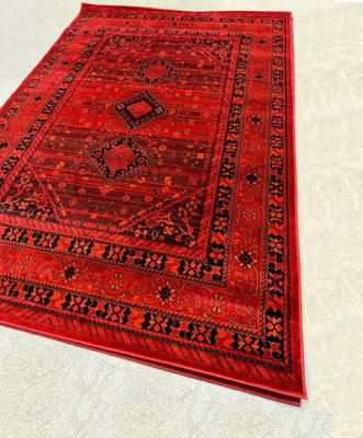 Abaseen 275 x 365 cm Red Tribal Kardiz Rug - Classic Oriental Rug - Washable Area Rugs for Home and Office