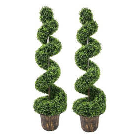 Abaseen 3ft 90cm 2pc Artificial Spiral Twist Topiary Tree Indoor Outdoor