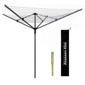 Abaseen 40m Grey Rotary Washing Lines Heavy Duty Folding 4 Arm Garden Clothes Airer Dryer Comes with Cover & Metal Ground Spike