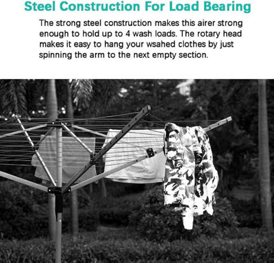 ROTARY AIRER 4 ARM 50M OUTDOOR CLOTHES GARDEN WASHING LINE