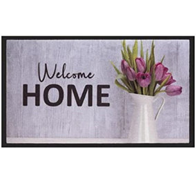 Abaseen 45x75cm Tulips Welcome Home Door Mat Indoor and Outdoor, Dirt Trapper Mat, Heavy Duty Washable Barrier Door Mats