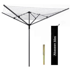 Abaseen 50m Grey Rotary Washing Lines Heavy Duty Folding 4 Arm Garden Clothes Airer Dryer Comes with Cover & Metal Ground Spike