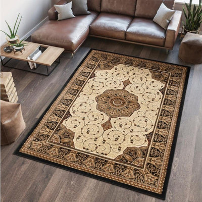 Abaseen 60x110 cm Brown Royal Tabriz Rug Classic Oriental Rug 10mm Soft Pile Washable Area Rugs for Home and Office