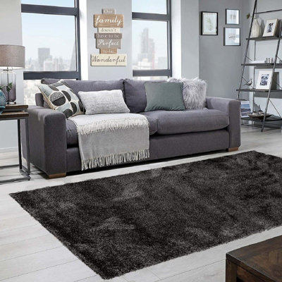 Abaseen 60x110cm Anthracite Cosy Shaggy Rug, Rectangular Extra Soft Touch 5cm Heavy Thick Pile, Modern Area Rugs Living & Bedroom