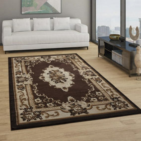 Abaseen 60x220 cm Brown Gewels Traditional Rug Classic Oriental Rug 10mm Soft Pile Washable Area Rugs for Home and Office