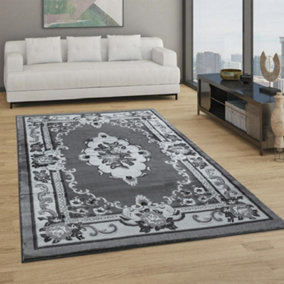 Abaseen 60x220 cm Dark Grey Gewels Traditional Rug Classic Oriental Rug 10mm Soft Pile Washable Area Rugs for Home and Office